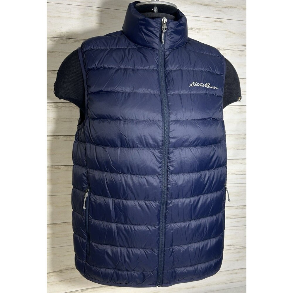 Eddie Bauer Blue Vest ULTRA LIGHT Full Zip EB650 DOWN FILL Sz. MEDIUM Men jacket